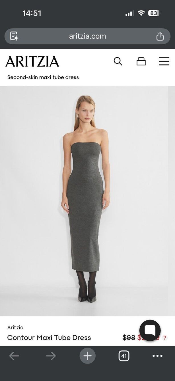 Aritzia Contour Maxi Tube Dress Size L in Heather Charcoal Like New
